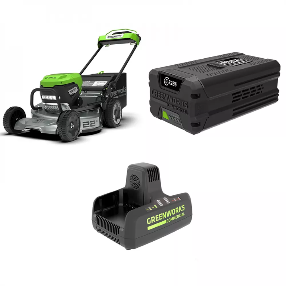 Greenworks LM221S газонокосилка аккумуляторная с АКБ G82B5 (2 шт) и ЗУ G82C2 в комплекте